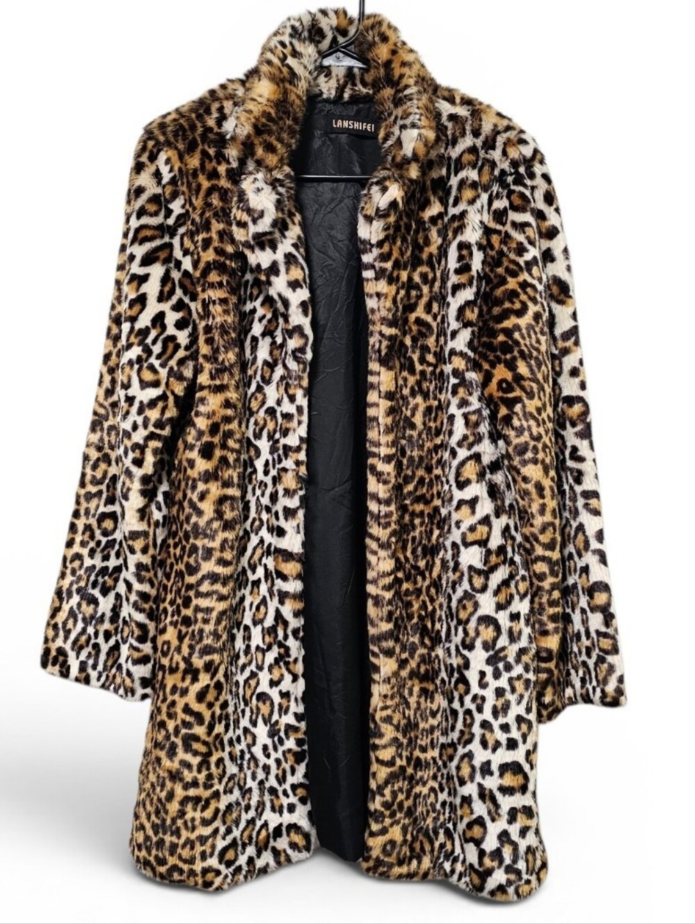 Lanshifei Leopard Print Faux Fur Coat Size L
